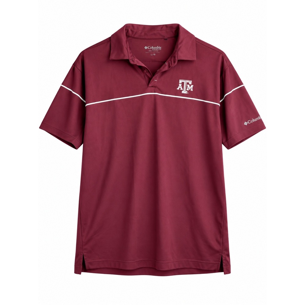 Columbia Texas A&M Aggies Men's Polo Shirt Maroon White L Large Golf
